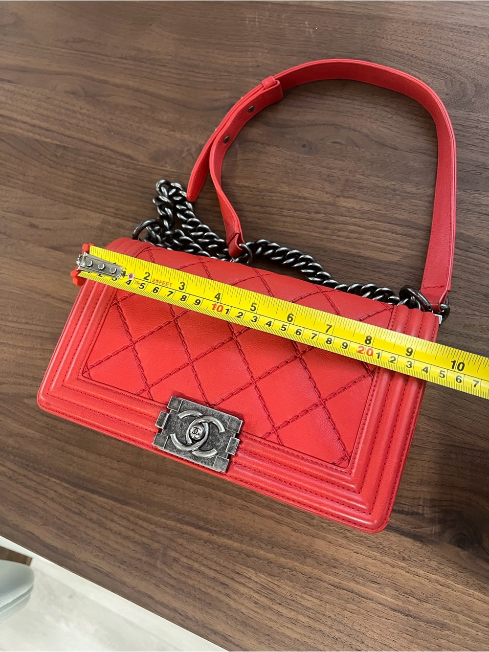 Chanel Medium Boy Bag Red Lambskin Very Good Condition with Dust Bag - Picture 5 of 16